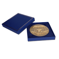 A Larger Blue Gift Box - For 81mm / 3.2″ medals - Measures: 10.5 x 10.5 x 1.5cm - 4.1 x 4.1 x 0.6″